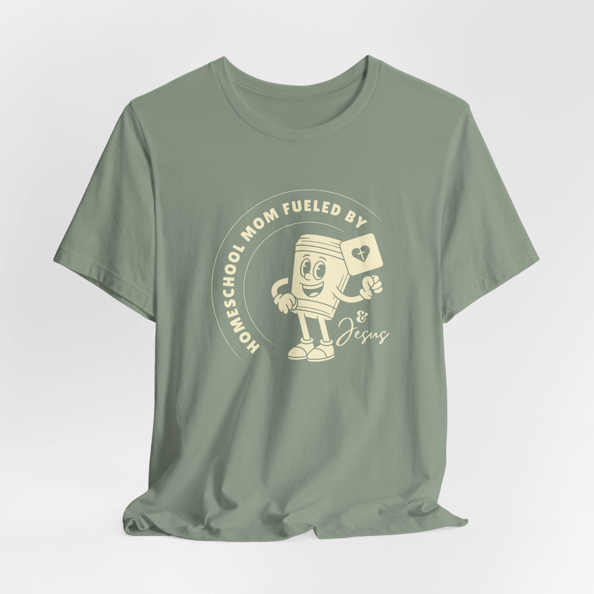 Homeschool Mom: Fueled by coffee (cup) and Jesus T-shirt